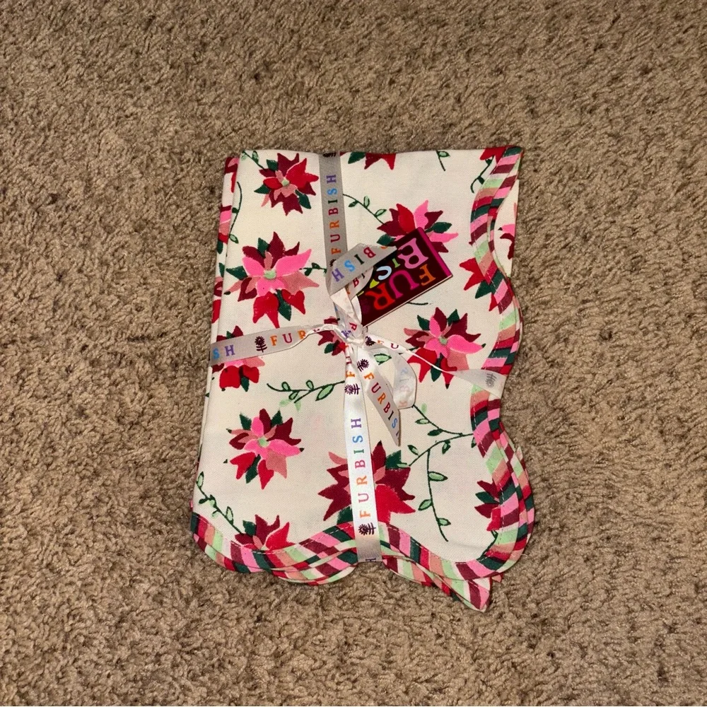 New Anthropologie FURBISH STUDIO Poinsettia Tea Towels Set Of 2 Christmas White